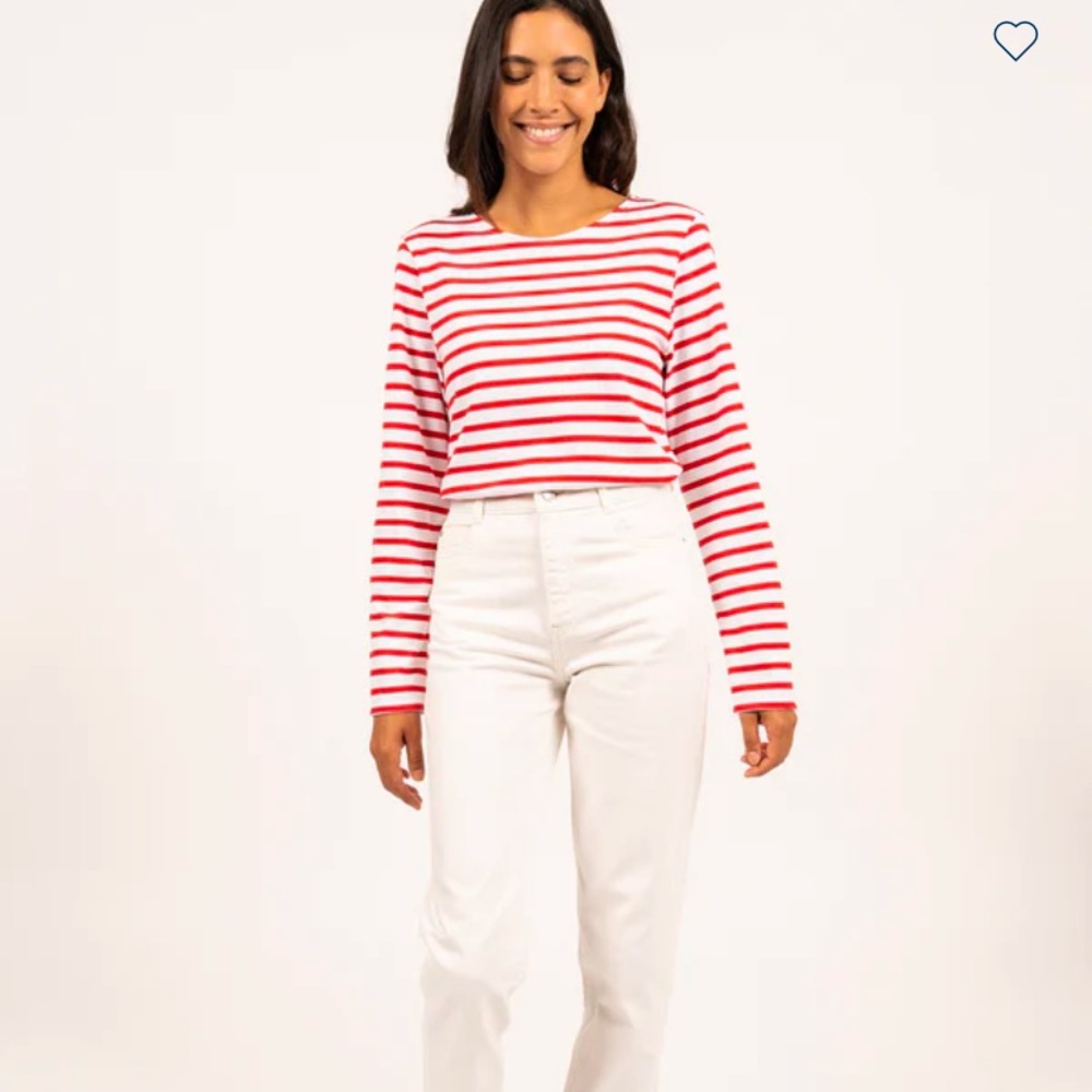 Saint James Minquiers Modern Breton T-Shirt in Red and White Stripe